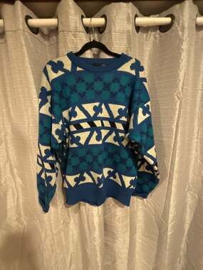 Head Sportswear Vintage 80s 90s Geometric Blue Knit Acrylic Wool Sweater
